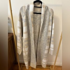 Super Cozy Long Knee Length Cream and Gray Holiday Cardigan Sweater in Small